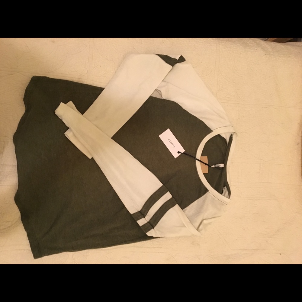 Olive and white baseball tee